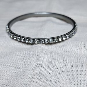 Vintage Rhinestone Bangle Bracelet Silver Tone 8"